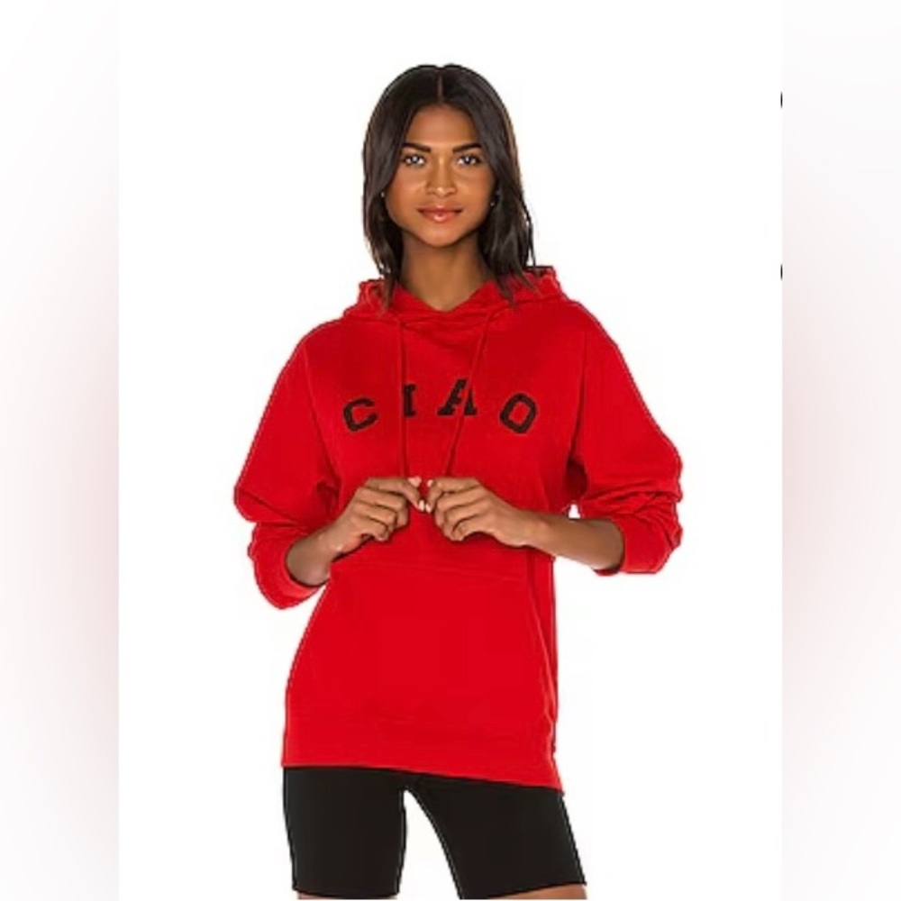 Departure Revolve NWOT “CIAO” Red Hoodie Sweatshirt with front Kangaroo Pockets